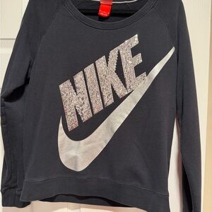 Nike Women's Black and Silver Logo Sweater
